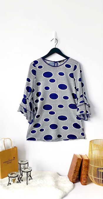 Womens Renuar blue polka dot blouse