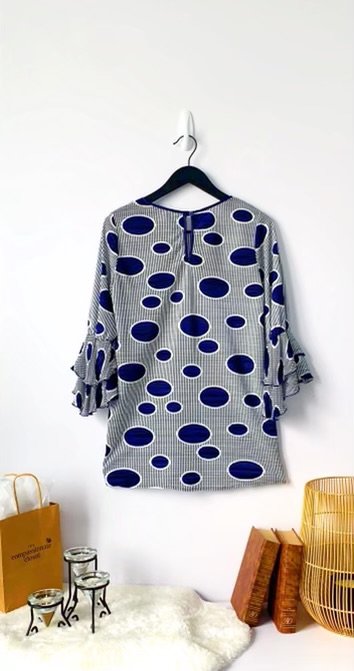 Women's Renuar blue polka dot blouse